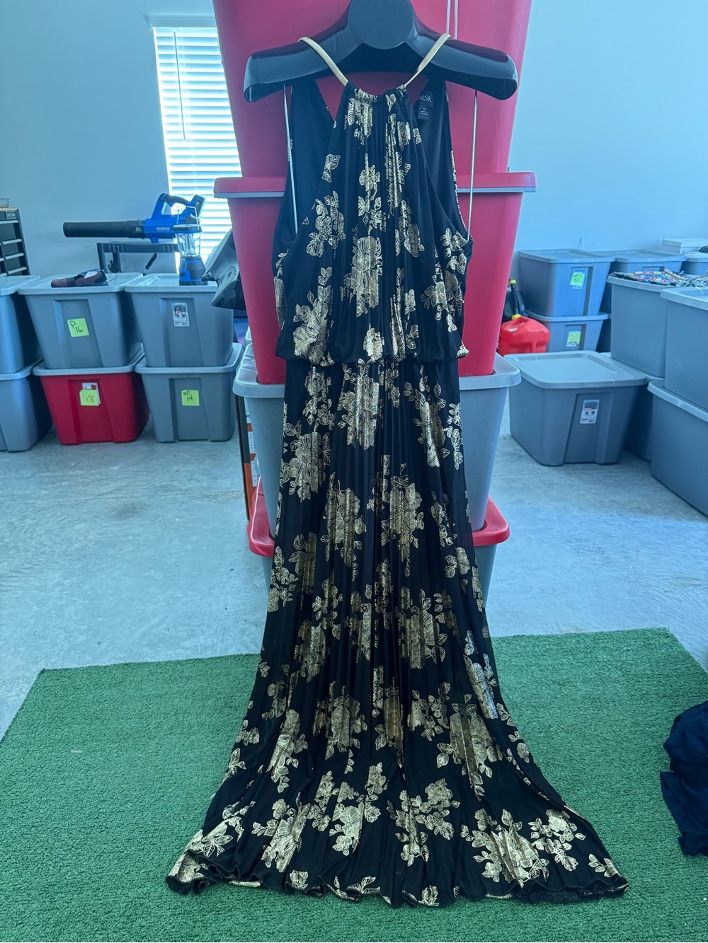 Black & Gold Floral Halter Maxi Dress for 44